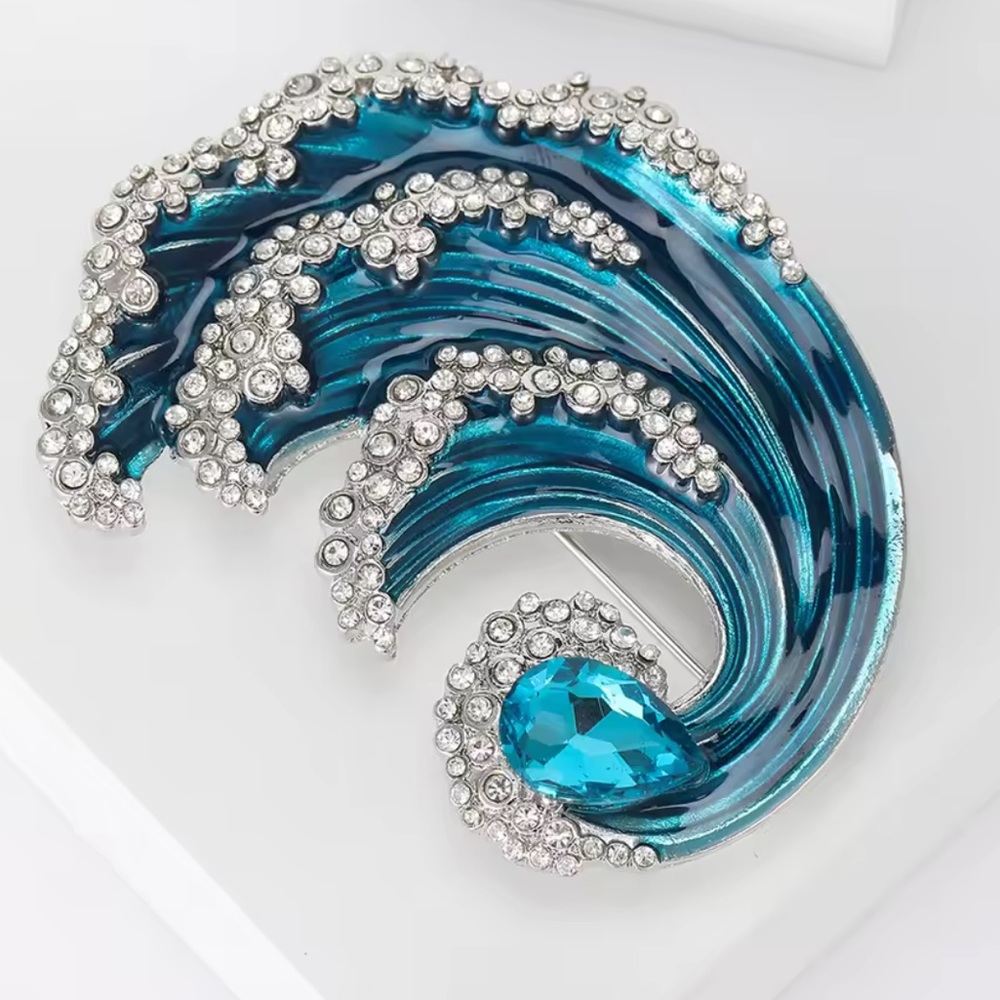 Betsey Johnson Blue Ocean Wave Brooch Blue And Silver Brooch